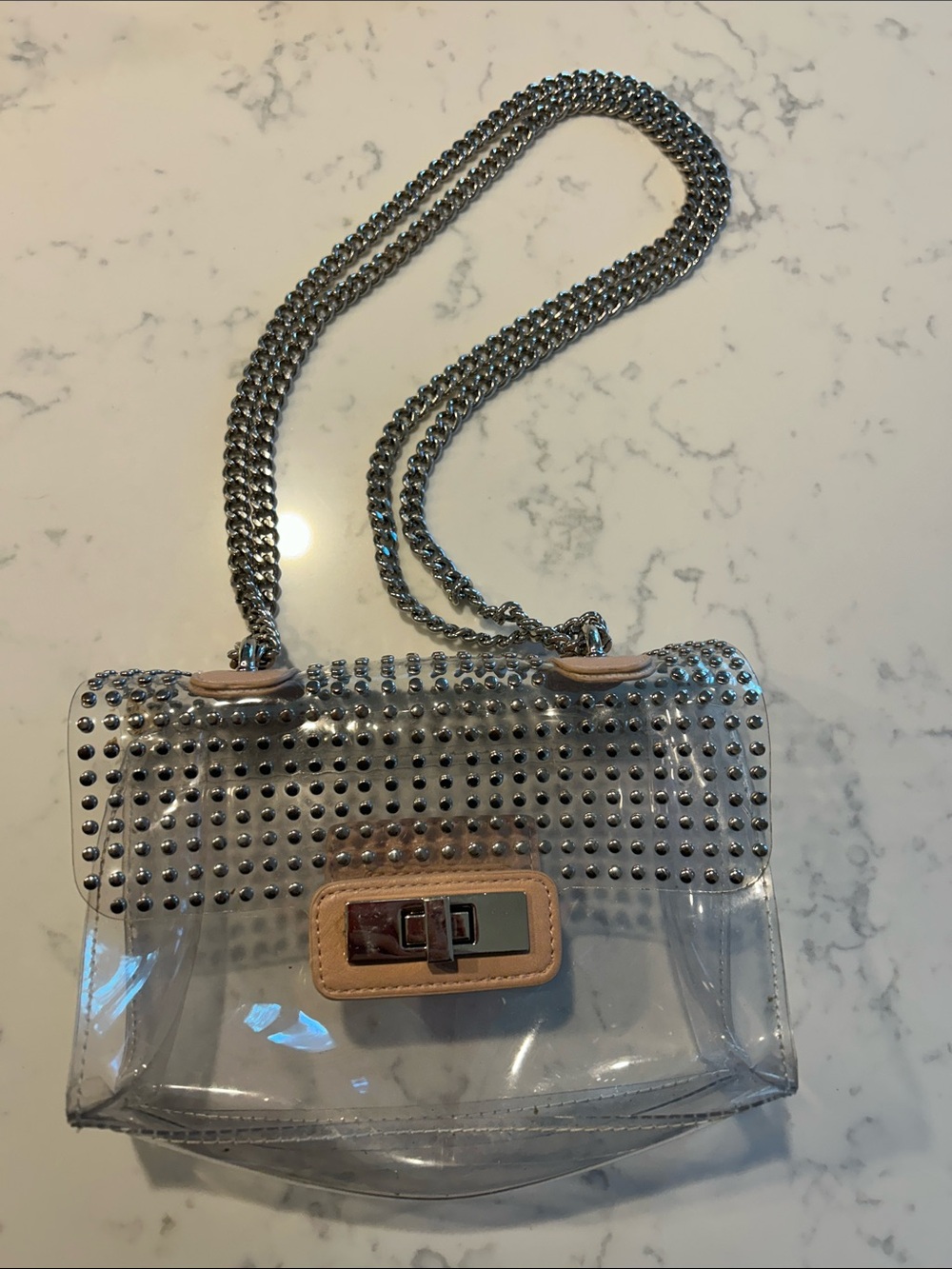 Clear Studded Crossbody Bag with Pale Pink Trim